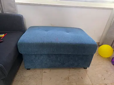 Blue Upholstered Storage Ottoman / Footstool - Good Condition (95 × 45Hx 65)
