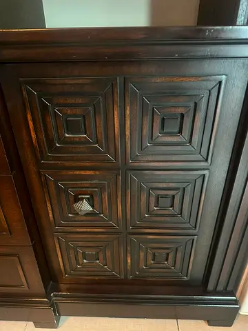 Solid Wood Dark Brown Dresser / Cabinet with Carved Front Panels