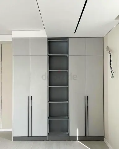Modern Built-in Closet Wardrobe with Open Shelves - Grey Finish