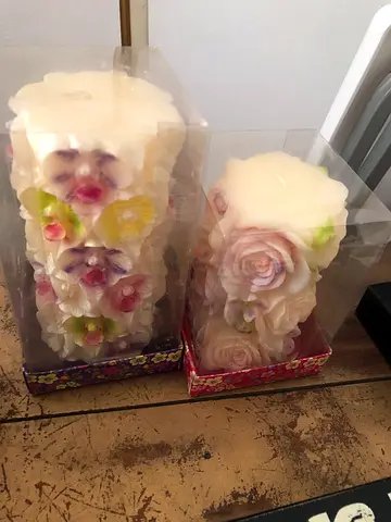 Handmade Decorative Floral Pillar Candles - Set of 2