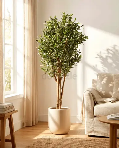 Large Artificial Indoor Olive Tree in Modern Ceramic Pot