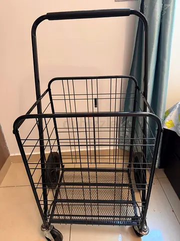 Foldable metal shopping trolley cart with wheels - black