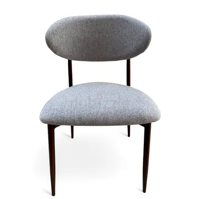 Minimalist Grey Accent Chair | Scandinavian Style Fabric Seat with Metal Base