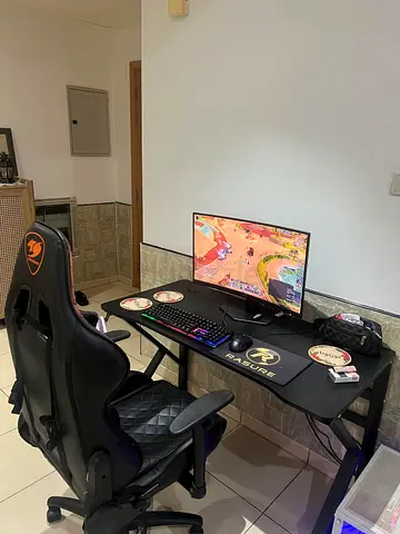 Complete PC Gaming Desk Setup with Curved Monitor & RGB Keyboard