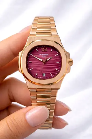 Rose gold Patek Philippe Nautilus-style watch with pink dial - master copy