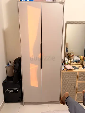 Light grey 2-door wardrobe with storage - good condition