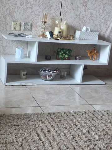 White Open Shelf TV Unit / Console - 3 Compartments, Modern