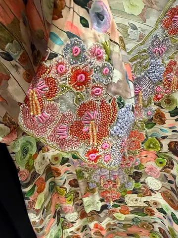 Floral embroidered designer dress fabric with beadwork (pre-loved)