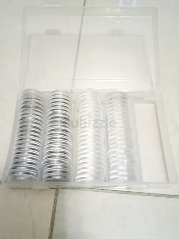 Lot of Half filled Coin Capsules in Storage Box - Multiple Sizes