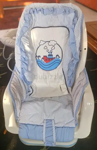 Baby rocker seat with blue nautical cushion - gently used
