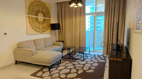 Furnished 1BR Apartment | DAMAC Ghalia | Pool And City View