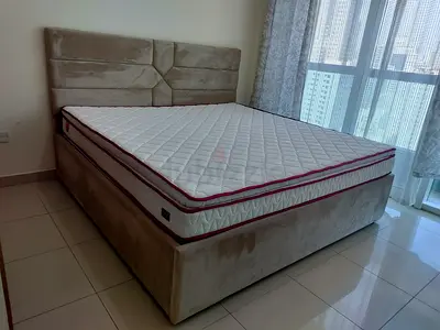 Upholstered bed 200x200 with eurotop pocket spring medium firm mattress 200x200x30cm