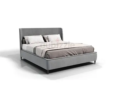 Modern Grey Upholstered Double Bed with Headboard