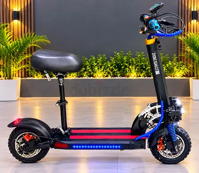 Powerful Off-road Electric Scooter with Seat — Dual Motor, Fat Tyres, Lights