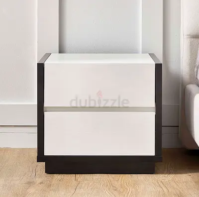 Modern 2-Drawer Nightstand / Bedside Table - White & Dark Frame