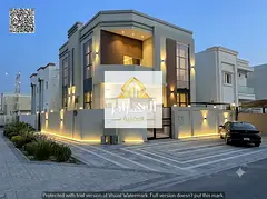 Corner villa for sale in Ajman, Al Yasmeen area. Features 5 bedrooms, a majlis, a living area, and a