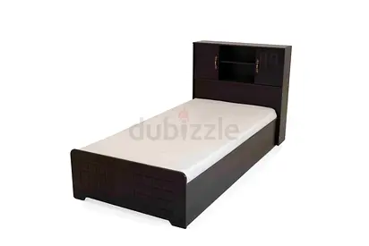 Single Bed with Headboard Storage - Dark Wood, Good Condition