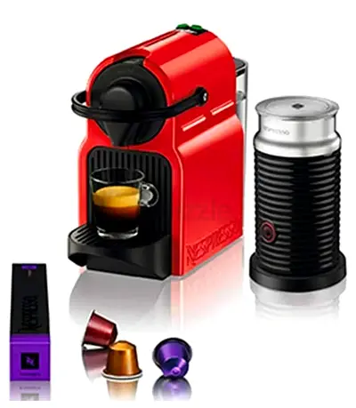 Nespresso Essenza Mini & Aeroccino Milk Frother - Red