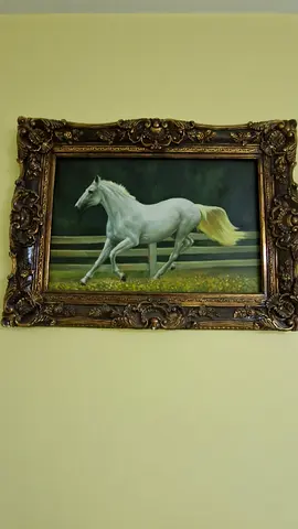 Framed Horse Painting with Ornate Gold Frame