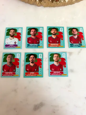 Lot of 7 Portugal national team player stickers/cards (collectible)