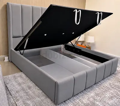 Grey Upholstered hydraulic Storage King Bed