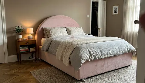 Pink Velvet Toddler Bed with Upholstered Headboard
