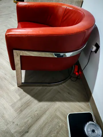 Red Leather Barrel Accent Chair with Chrome Frame