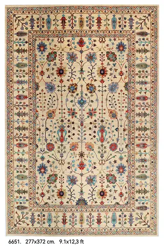 277 x 372 cm | Sultani Beige Design Hand Knotted Wool Afghan Carpet