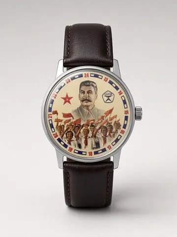 Soviet Stalin Portrait Wristwatch – CCCP Dial, Open Back, Leather Strap