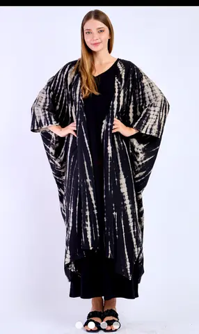 Handmade Black & Beige Tie-Dye Kaftan / Abaya - One Size
