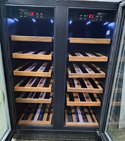 Double-door Wine Cooler / Beverage Refrigerator with Wooden Racks