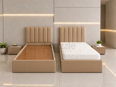 Brand new single bed upholstered bed frames with headboard (beige)