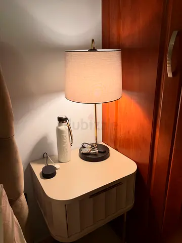 Bedside Table Lamp with Nightstand - Modern Grey Shade