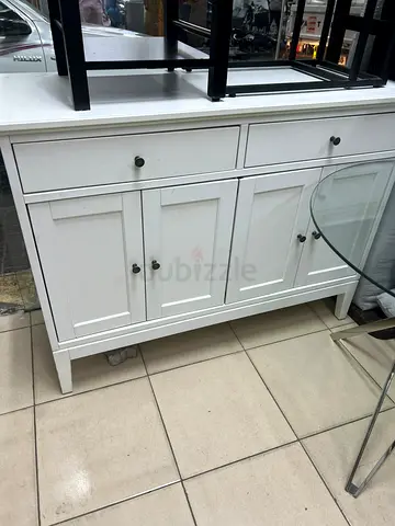 White Wooden Sideboard / Buffet with 2 Drawers and 3 Cupboard Doors