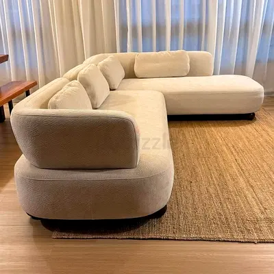 Cream L-shaped Curved Corner Sofa — 3-seater with Chaise,