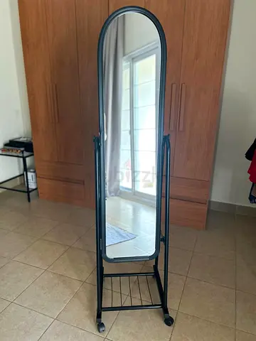 Freestanding Full-Length Tilt Mirror on Wheels - Black Metal Frame