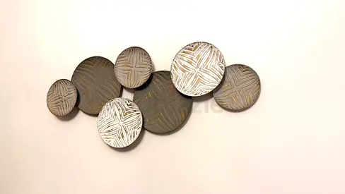 Set of Round Textured Metal Wall Art Panels - Neutral Tones