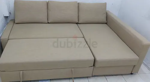 Free Delivery Beige L-shaped Sofa Bed with Storage — Convertible, Good Condition