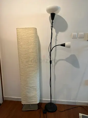 Set of two floor lamps - tall paper shade lamp + adjustable reading lamp