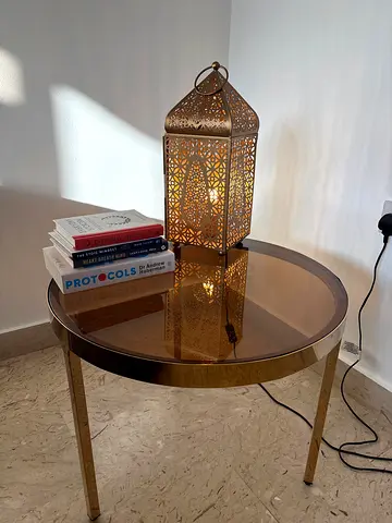 Round Glass Top Side Table with Brass Frame