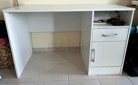 White Desk with Drawer and Cabinet - Good Condition 200 AED