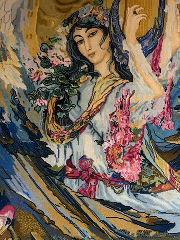 Persian Pure Silk Tabriz 2.12kg Angel - 115x81cm Handmade