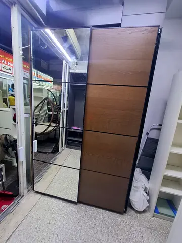 Sliding Wardrobe with Mirror Panels - Dark Wood Finish