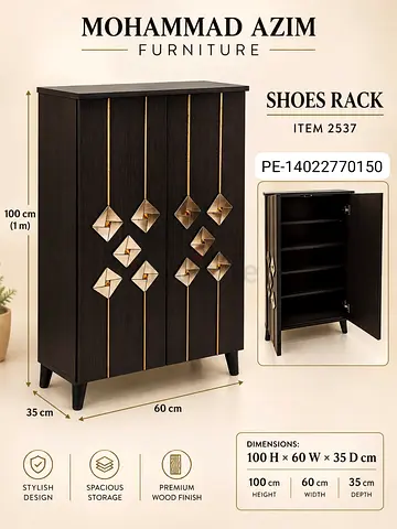 Mohammad Azim Wooden Shoe Rack Cabinet - 5-Shelf, Dark Finish (100x60x35 cm)
