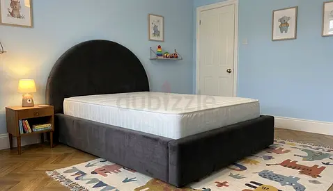 Dark grey velvet bed frame with upholstered headboard (Toddler Bed)