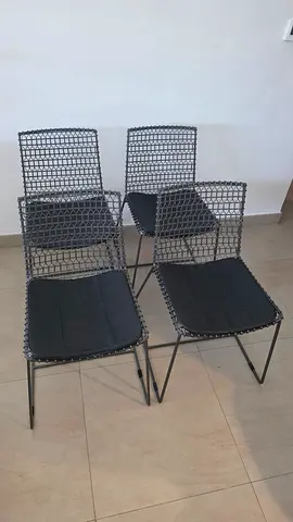 4 Crate & Barrel chairs metal with leather cushions