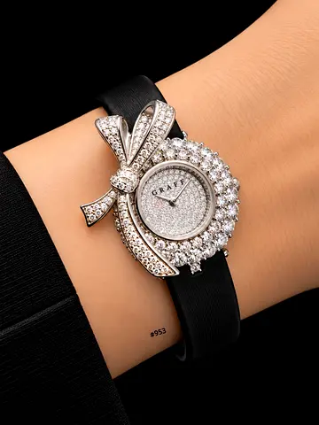 Graff diamond bow women's wristwatch on black strap