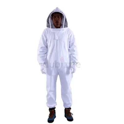 Full Professional Beekeeper Bee Suit with Veil and Gloves - White