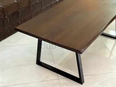 Solid Wood Coffee Table with Black Metal Legs - Modern Industrial