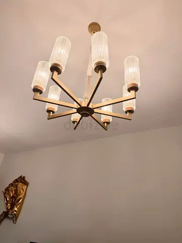 Modern 8-Arm Ceiling Chandelier with Ribbed Glass Shades